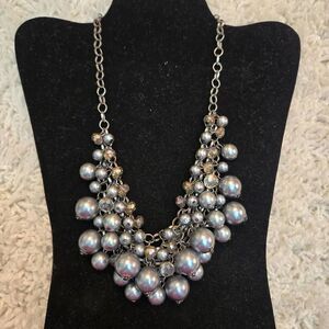 Silver Grey Pearl Cluster Necklace